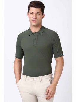 Peter England - Men Green Textured Polo Neck Polo T-Shirts