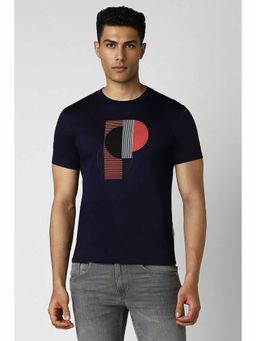 Van Heusen - Men Navy Embroidered Crew Neck T-Shirt