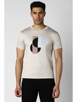 Van Heusen - Men Grey Embroidered Crew Neck T-Shirt