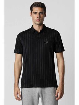 Van Heusen - Men Black Stripe Polo Neck T-Shirt