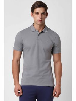 Van Heusen - Men Grey Solid Polo Neck T-Shirt