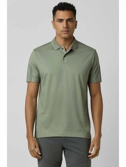 Van Heusen - Men Olive Solid Polo Neck T-Shirt