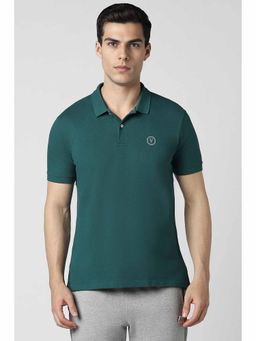 Van Heusen - Men Green Solid Polo Neck T-Shirt