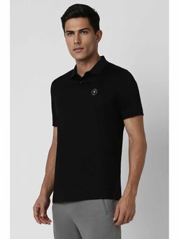 Van Heusen - Men Black Solid Polo Neck T-Shirt