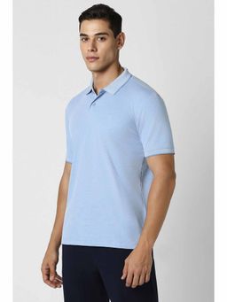 Van Heusen - Men Blue Textured Polo Neck T-Shirt