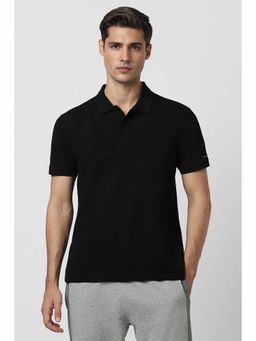 Van Heusen - Men Black Solid Polo Neck T-Shirt