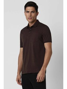Van Heusen - Men Brown Check Polo Neck T-Shirt