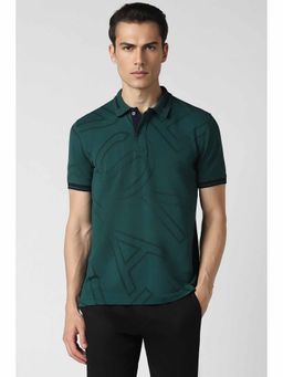 Van Heusen - Men Green Print Polo Neck T-Shirt