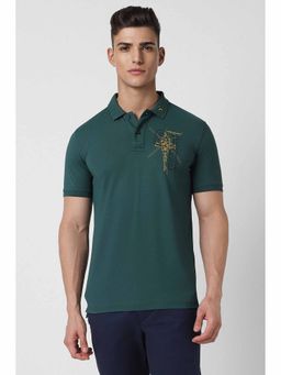 Van Heusen - Men Green Solid Polo Neck T-Shirt