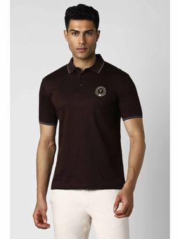 Van Heusen - Men Brown Textured Polo Neck T-Shirt