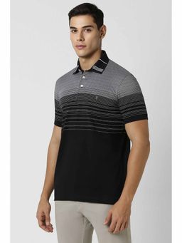 Van Heusen - Men Black Stripe Polo Neck T-Shirt