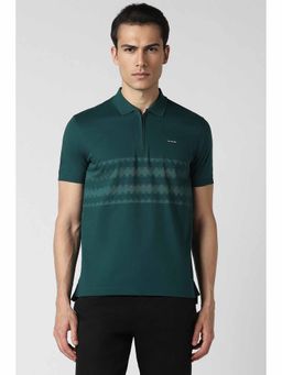 Van Heusen - Men Green Print Polo Neck T-Shirt