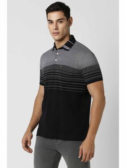 Van Heusen - Men Black Stripe Polo Neck T-Shirt
