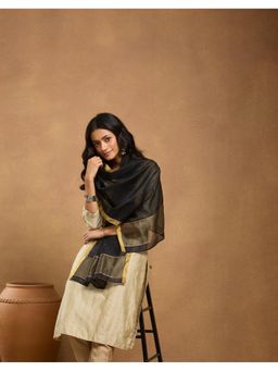 Fabindia - Black Cotton Silk Blend Hand Embroidered Stole