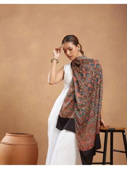Fabindia - Black Viscose Blend Ajrakh Printed Stole