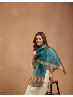 Fabindia - Teal Silk Blend Hand Woven Stole