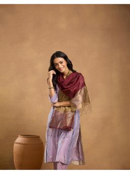 Fabindia - Maroon Cotton Silk Blend Hand Woven Stole