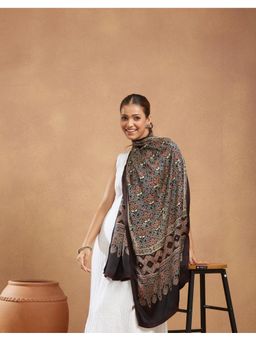 Fabindia - Black Viscose Blend Ajrakh Hand Embroidered Stole