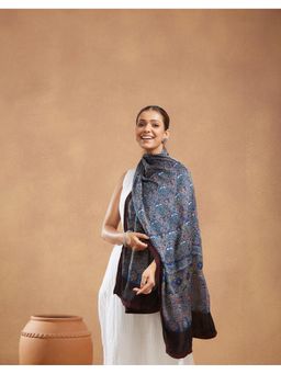 Fabindia - Indigo Viscose Blend Ajrakh Hand Embroidered Stole