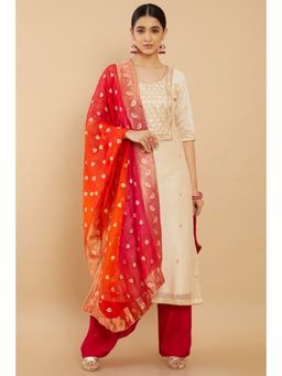 Soch - Women Beige Organza Embroidered Unstiched Dress Material (Set of 3)