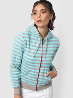 Campus Sutra - Women Striped Zipper Sweatshirt