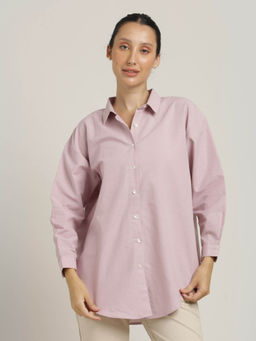 Saltpetre - Pink Organic Cotton Drop Shoulders Oversized Front Button Shirt