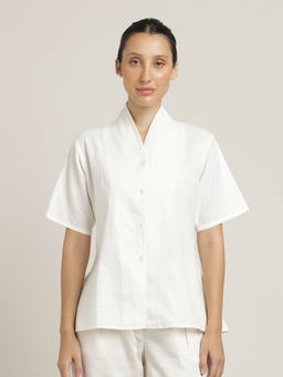 Saltpetre - White Organic Cotton Half Sleeves Shawl Collar Shirt