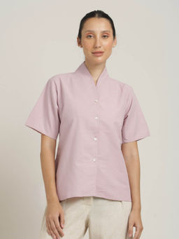 Saltpetre - Mauve Organic Cotton Half Sleeves Shawl Collar Shirt