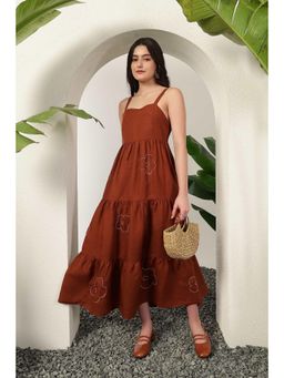 APARA - Alba Brown Embroidered Flared Dress