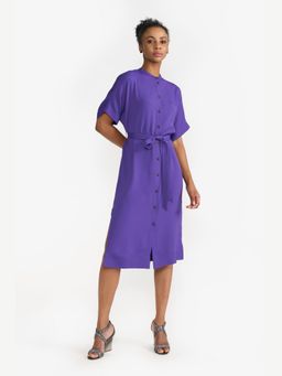 Perona - Annie Purple Round Neck A Line Dress