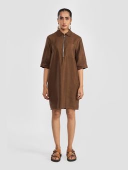 Perona - Lillian Brown Half Sleeves A Line Dress