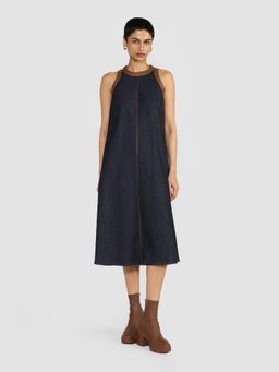 Perona - Amani Navy Blue Denim Halter Neck Dress