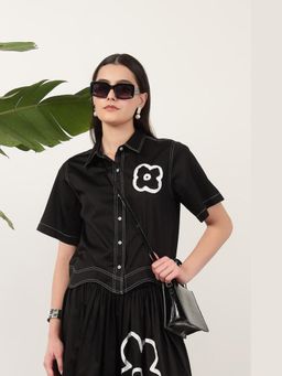 APARA - Capri Black Applique Collar Neck Shirt