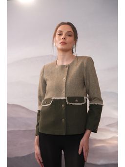 APARA - Camille Olive 2 Tone Round Neck Coat