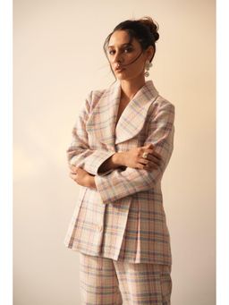 APARA - Carol Pink Checks Notched Lapel Blazer