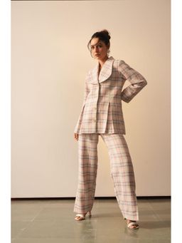 APARA - Carol Pink Checks Round Lapel Co-Ord Set