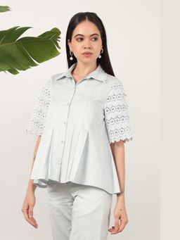 APARA - Cielo Blue Pleat Collar Neck Shirt