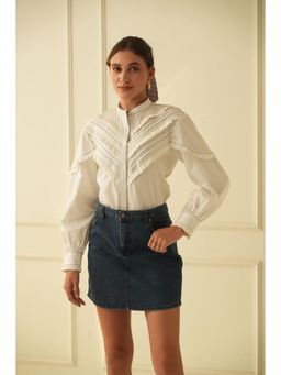 APARA - Ella White Back Cutout Mandarin Neck Shirt