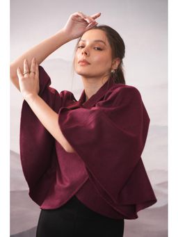 APARA - Frenzy Burgundy Wool Flared Sleeves Cape