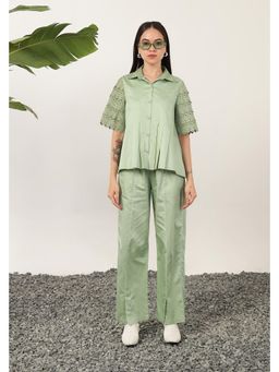 APARA - Fresca Green Pleat Collar Neck Shirt