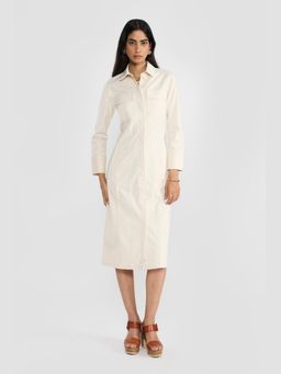 Perona - Lana Off White Collar Neck A Line Dress