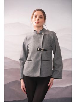 APARA - Luna Grey Mandarin Neck Double Breasted Blazer