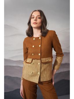 APARA - Marie Mustard 2 Tone Round Neck Wintercoat