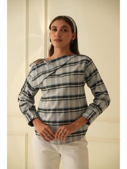 APARA - Marie Blue Checks Off Shoulder Top