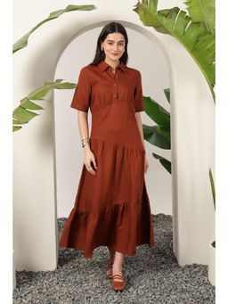 APARA - Nysa Brown Collar Neck A Line Dress