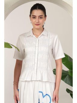 APARA - Perla White Applique Collar Neck Shirt