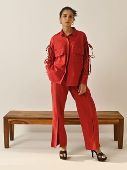 APARA - Petunia Red Collar Neck Co-Ord Set