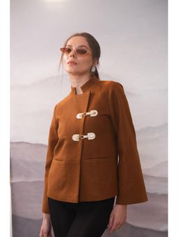 APARA - Roma Mustard Mandarin Neck Double Breasted Wintercoat