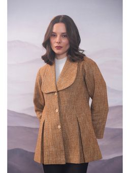 APARA - Sophie Mustard Collar Neck Tweed Box Pleat Wintercoat