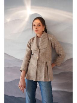 APARA - Viena Cream Checks Box Pleat Wool Wintercoat